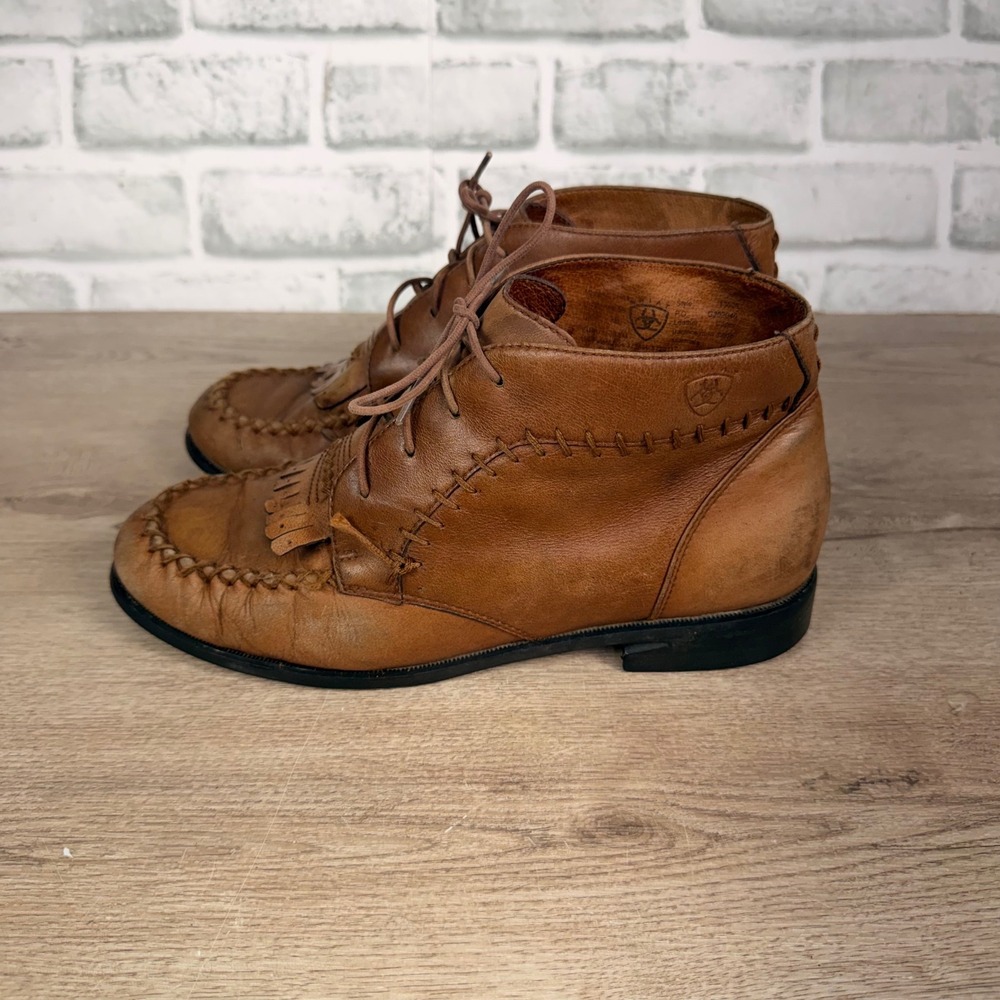Vintage Ariat Kiltie Lace Up Ankle Boots Leather Brown Womens 12